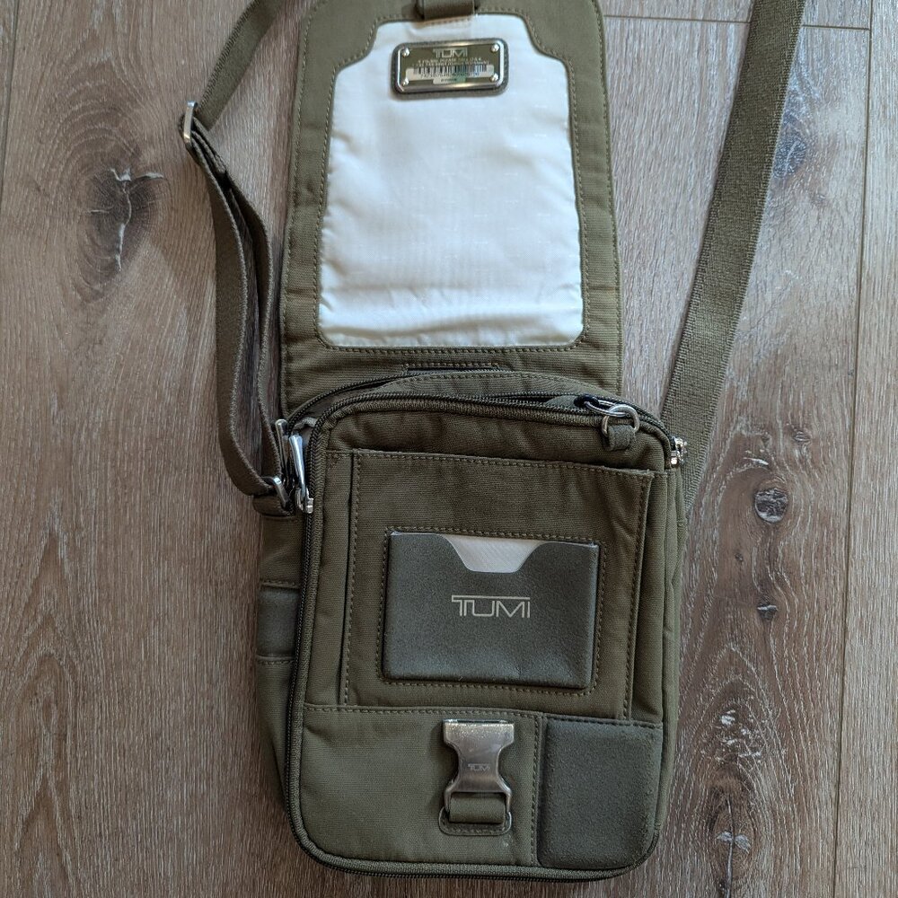 TUMI Crossbody Travel Bag Olive Green | RFID Organizer Utility Bag